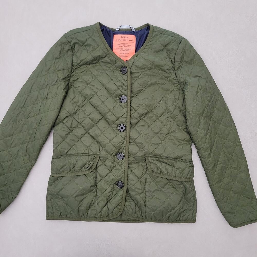 J.Crew $178 Womens Quilted Puffer Jacket PrimaLoft Green Sz 0
